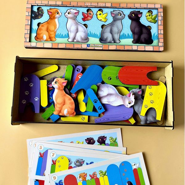 Дерев'яна гра з картками "Котики за парканом" Ubumblebees (ПСФ150) PSF150, 51 деталь і 14 карток фото