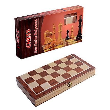 Шахматы шашки нарды 3 в 1 деревянные 24*24 см S2416 фото