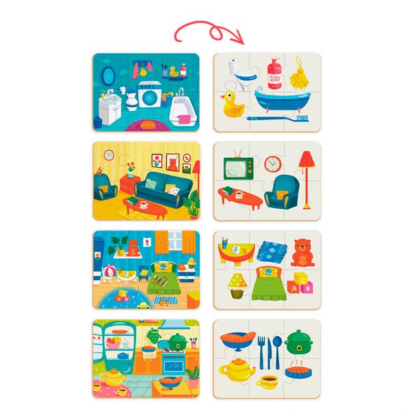 Детский пазл и игра Mon Puzzle "Мой дом" 200102, 4 двусторонних пазлов по 6 элементов фото
