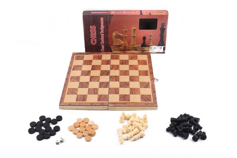 Шахи шашки нарди 3 в 1 дерев'яні 24*24 см S2416 фото