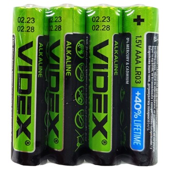 Батарейка лужна Videx Alkaline Videx LR3 AAAx4, LR03/AAA блістер 4 штуки мініпальчики блістер фото