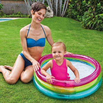 Дитячий надувний басейн круглий Веселка 86 см Intex 57104 фото