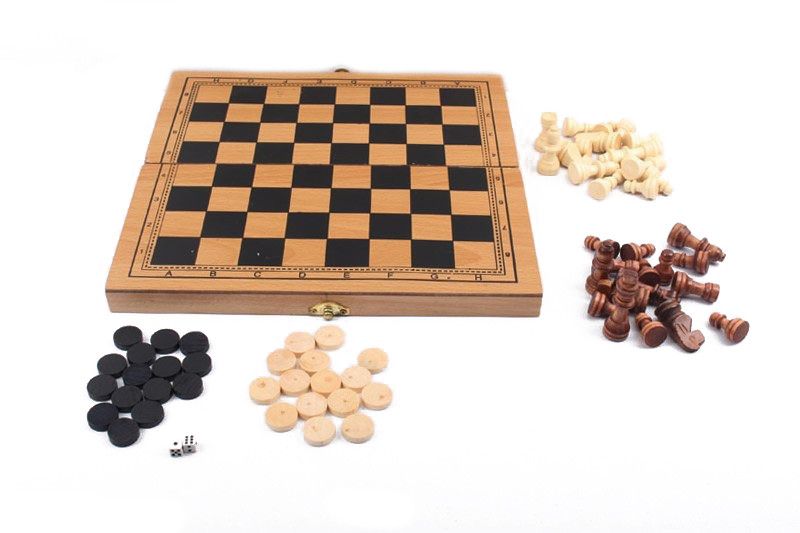 Шахи з шашками і нардамі дерев'яні 3 в 1 28*28 см S3023 фото