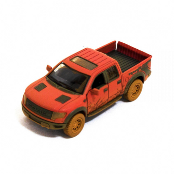 Дитяча модель машинки пікап Ford F-150 SVT Raptor-Supercrew Muddy Kinsmart KT5365WY інерційна, 1:46 Red фото