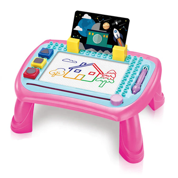 Дитячий столик магнітна дошка для малювання з штампами 009-2025 (Рожевий) фото