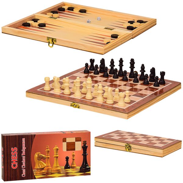 Шахи з шашками і нардами дерев'яні 29*29 см S3031 фото