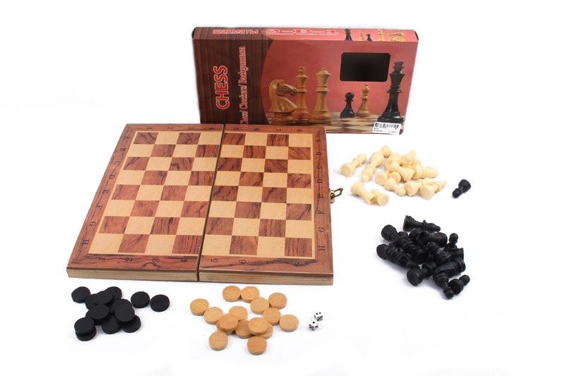 Шахматы с шашками и нардами деревянные 29*29 см S3031 фото