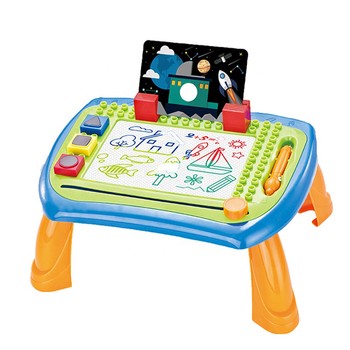 Детский столик магнитная доска для рисования со штампами 009-2023 (Сине-оранжевый) фото