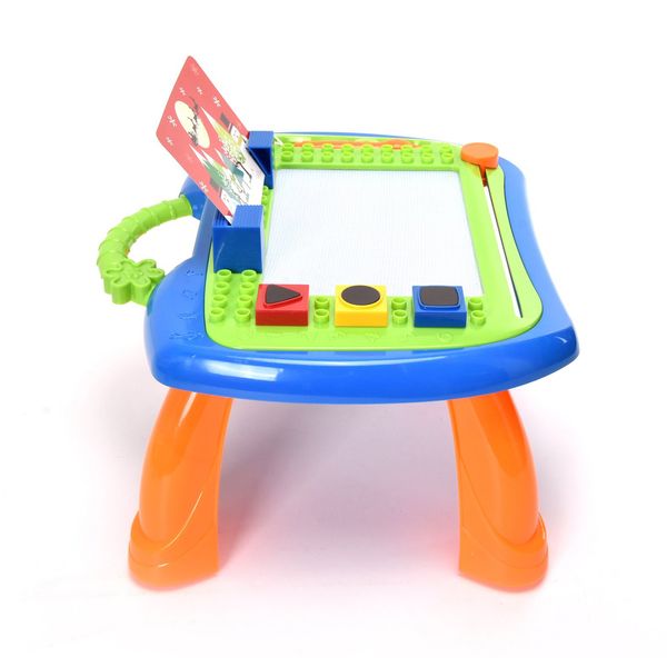 Дитячий столик магнітна дошка для малювання з штампами 009-2023 (Синьо-помаранчевий) фото