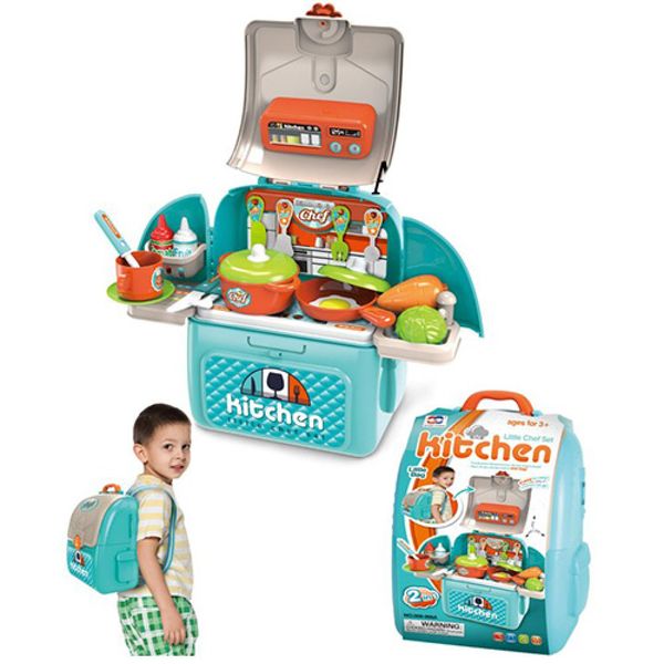 Детская кухня с посудой и продуктами в чемодане 008-966A фото
