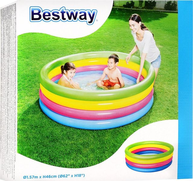 Дитячий надувний круглий басейн 157 см 522 л Веселка Besway 51117 фото