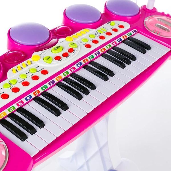 Детский синтезатор пианино с микрофоном и стульчиком BB45BD (Розовый) фото