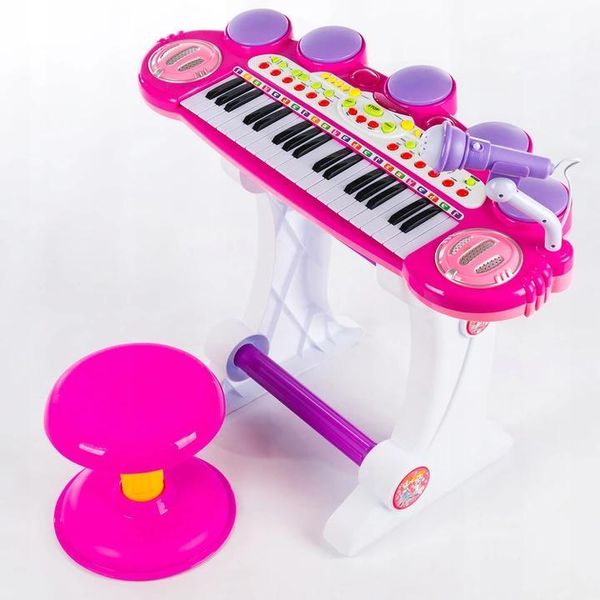 Дитячий синтезатор піаніно з мікрофоном та стільчиком BB45BD (Рожевий) фото