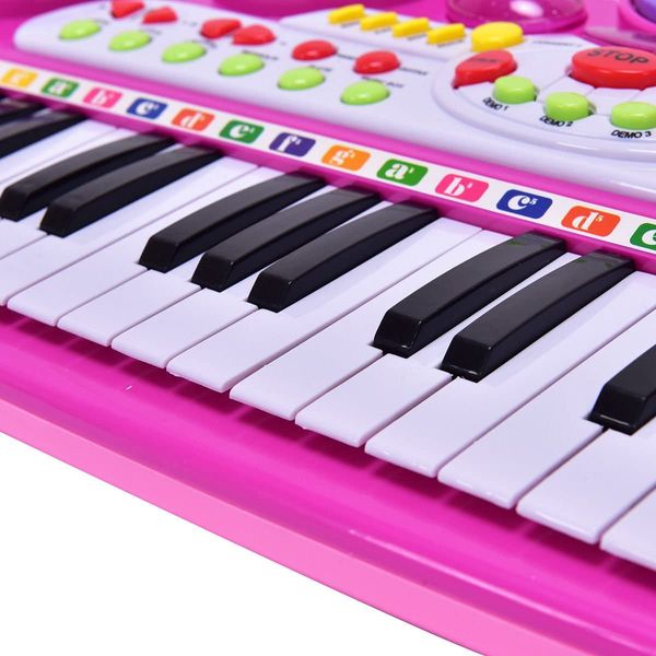 Детский синтезатор пианино с микрофоном и стульчиком BB45BD (Розовый) фото