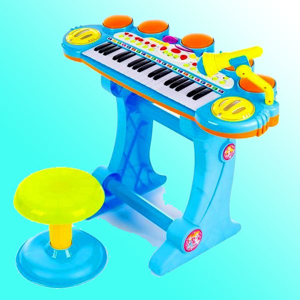 Дитячий синтезатор піаніно з мікрофоном та стільчиком BB45BD (Блакитний) фото
