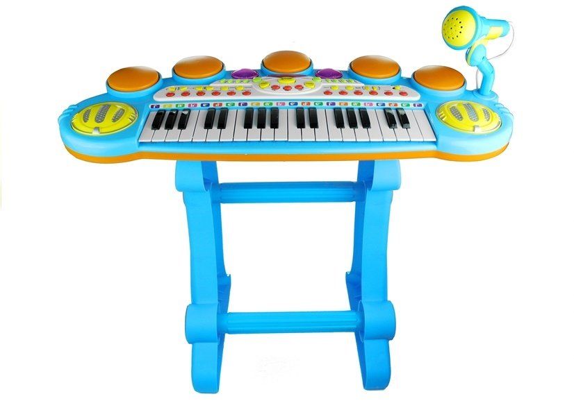 Дитячий синтезатор піаніно з мікрофоном та стільчиком BB45BD (Блакитний) фото