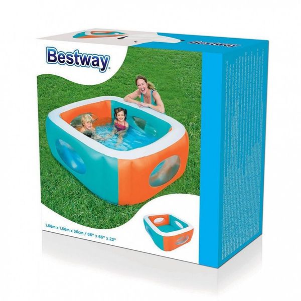 Детский надувной бассейн квадратный с окошками 168 см Bestway 51132 фото
