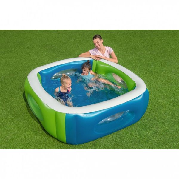 Дитячий надувний басейн квадратний з віконцями 168 см Bestway 51132 фото