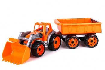 Игрушечный трактор с ковшом и прицепом 3688TXK, 2 цвета (Оранжевый) фото