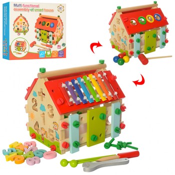 Развивающая игрушка домик с сортером и ксилофоном MD 2087 деревянный фото