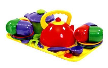 Детский игровой набор посуды с чайником, кастрюлей и подносом 70309, 23 предмета фото