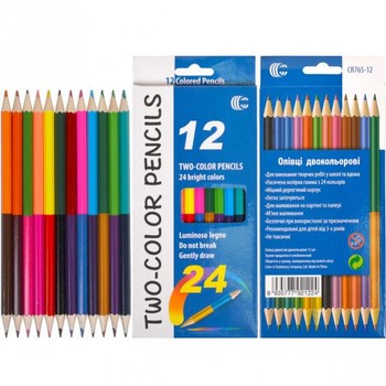 Детские двухсторонние карандаши для рисования "Two-color" CR765-12, 24 цвета фото
