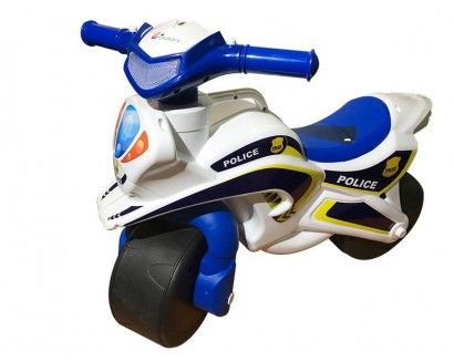 Детский беговел мотоцикл с широкими колесами Полиция бело-синий 0138/510 фото