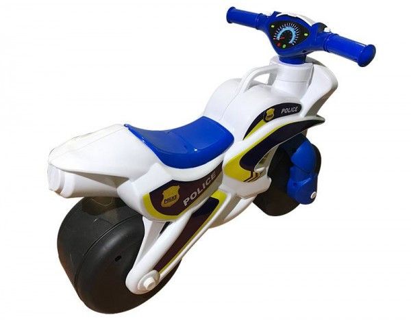 Детский беговел мотоцикл с широкими колесами Полиция бело-синий 0138/510 фото