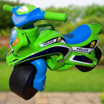 Детский беговел мотоцикл с широкими колесами Полиция зеленый 0138/520 фото