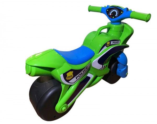 Дитячий беговел мотоцикл з широкими колесами Поліція зелений 0138/520 фото