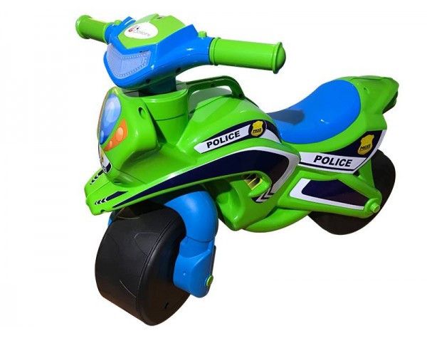 Дитячий беговел мотоцикл з широкими колесами Поліція зелений 0138/520 фото