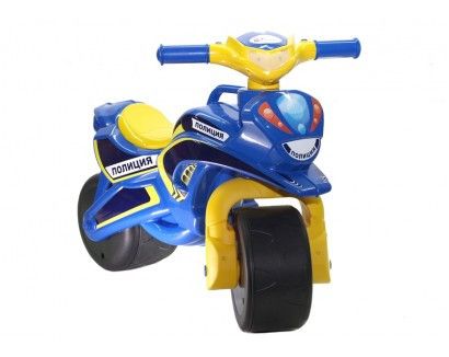 Дитячий беговел мотоцикл із широкими колесами Поліція жовто-синій 0138/570 фото