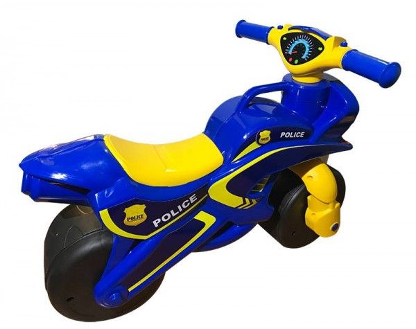 Дитячий беговел мотоцикл із широкими колесами Поліція жовто-синій 0138/570 фото