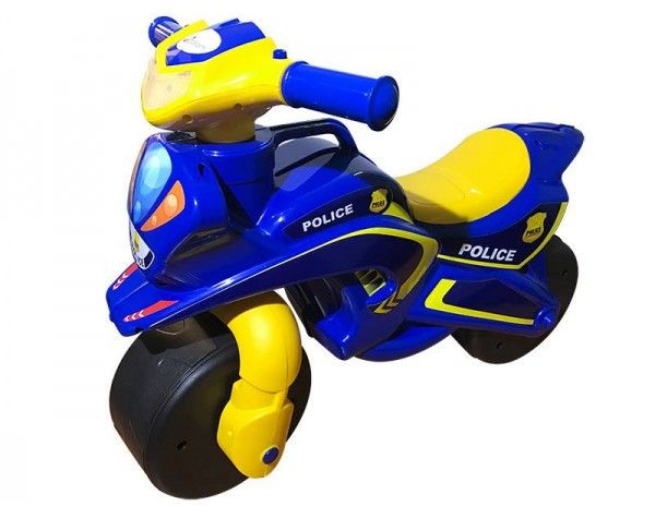 Детский беговел мотоцикл с широкими колесами Полиция желто-синий 0138/570 фото