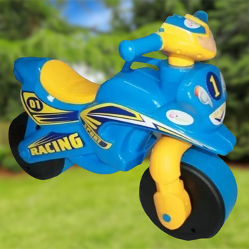 Детский беговел мотоцикл с широкими колесами Спорт желто-голубой 0138/10 фото