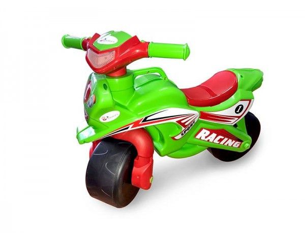 Детский беговел мотоцикл с широкими колесами зелено-красный 0138/50 фото
