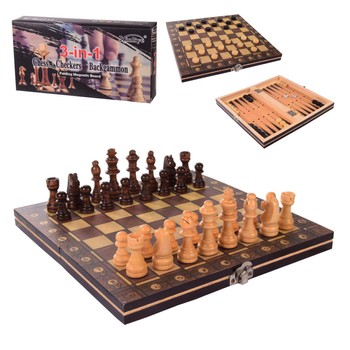 Настольная игра Шахматы W7701, 3 в1, шахматы, шашки, нарды, 24*24*2 см фото