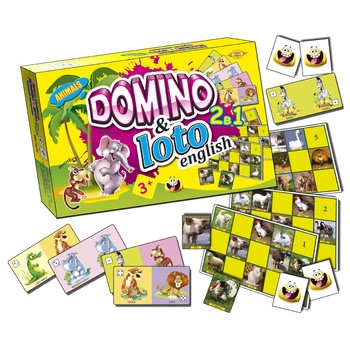 Дитяча розвиваюча настільна гра "Доміно + Лото. Звірі" MKC0219 на англ. мовою фото
