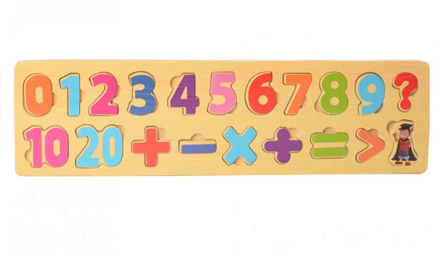 Розвиваюча іграшка рамка-вкладиш MD 2216 дерев'яна (Цифри-Мат. Знаки) фото