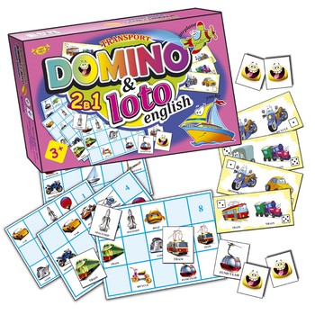 Детская развивающая настольная игра "Домино+Лото. Транспорт" MKC0220 на англ. языке фото