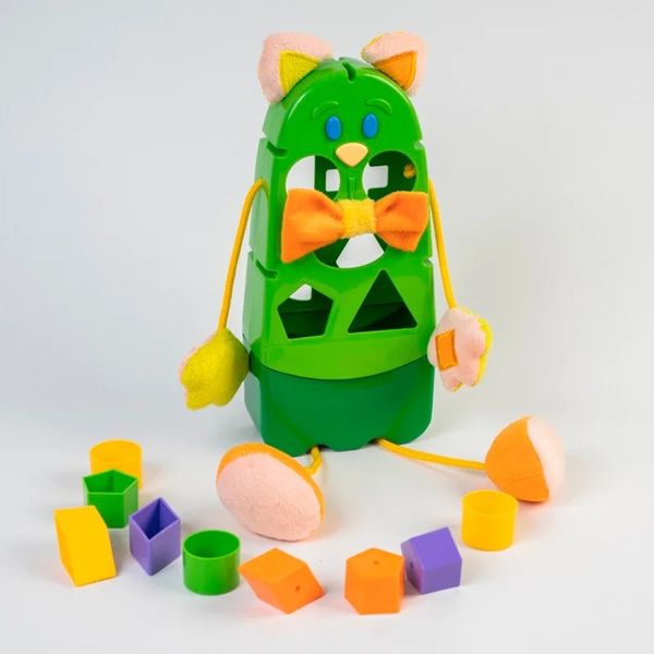 Игрушка развивающая сортер Котик 39290, 9 разноцветных фигурок (Зелёный) фото