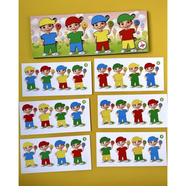 Дерев'яний пазл-сортер "Хлопчики з пончиками" Ubumblebees (ПСФ100) PSF100, 12 деталей та 12 карток фото
