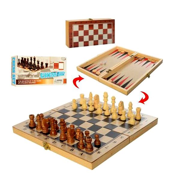 Дерев'янні шахи, шашки, нарди 3 в 1 25*25 см (світла дошка) YT29A фото