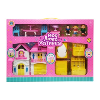 Ігровий набір Ляльковий будиночок Bambi WD-926-AB меблі та 3 фігурки (Жовтий) фото