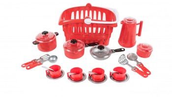 Игровой набор посуды "Иришка" 134OR с корзинкой (Красный) фото