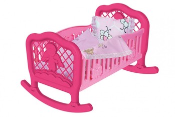 Іграшкове ліжечко-колиска для ляльок 4524TXK з постільною білизною (Рожева) фото