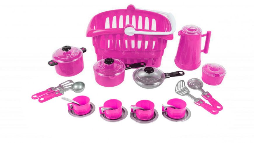 Игровой набор посуды "Иришка" 134OR с корзинкой (Малиновый) фото