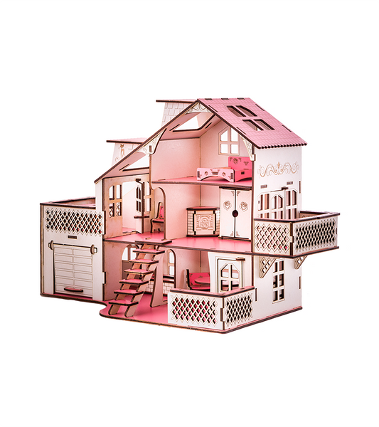 Детский кукольный дом с гаражом В011 и подсветкой фото