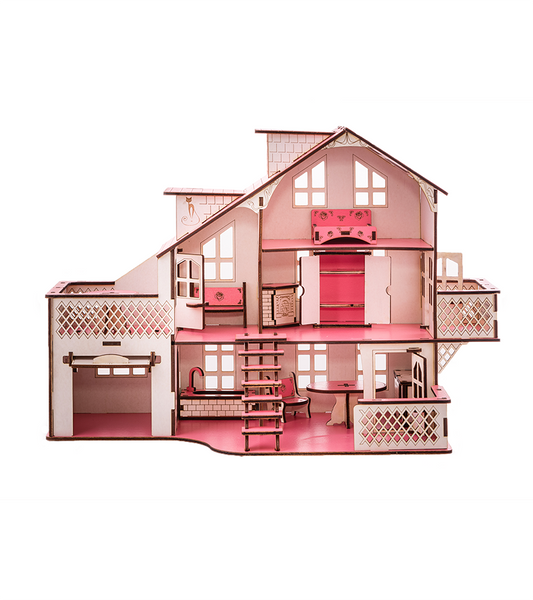 Детский кукольный дом с гаражом В011 и подсветкой фото