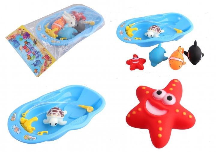 Игрушки для купания "Морской мир" с ванночной в пакете 605-4 фото